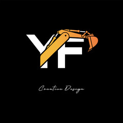 YF Excavator Arm Construction Logo - Bold Industrial Letter mark Design for Heavy Equipment, Contractor Branding & Modern Engineering Identity