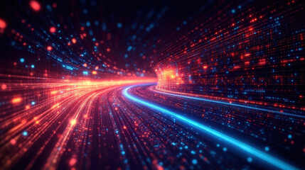 Obraz premium Abstract digital tunnel with vibrant lights