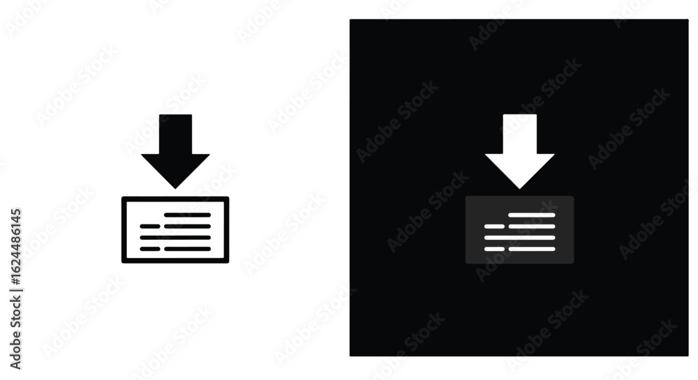 Wall mural a minimalist graphic icon with a downward arrow pointing to a text document, symbolizing downloading
