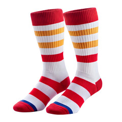 pair of sporty football socks with bold stripes