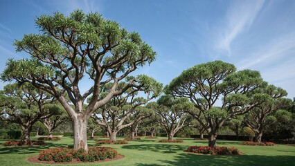Fototapeta premium Charming trees seen in a landscaped area