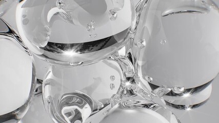 Macro 3D render motion of transparent collagen, face serum or water bubbles. Advertising concept for skincare, cosmetics, or scientific innovations. - Powered by Adobe