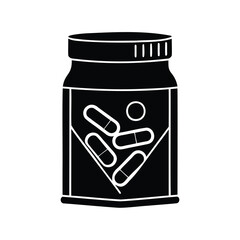Silhouette of vitamin jar black and white vector design