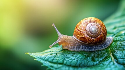 Snail on Leaf in Lush Green Environment with Sunlight