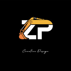 ZP Excavator Arm Construction Logo - Bold Industrial Letter mark Design for Heavy Equipment, Contractor Branding & Modern Engineering Identity