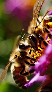 Close-up video of vibrant purple and orange flowers with a shallow depth of field, creating a dreamy, blurred background effect. Mobile wallpaper size.