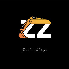 ZZ Excavator Arm Construction Logo - Bold Industrial Letter mark Design for Heavy Equipment, Contractor Branding & Modern Engineering Identity