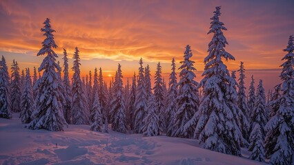 Arctic region's winter snow illuminated at sunset