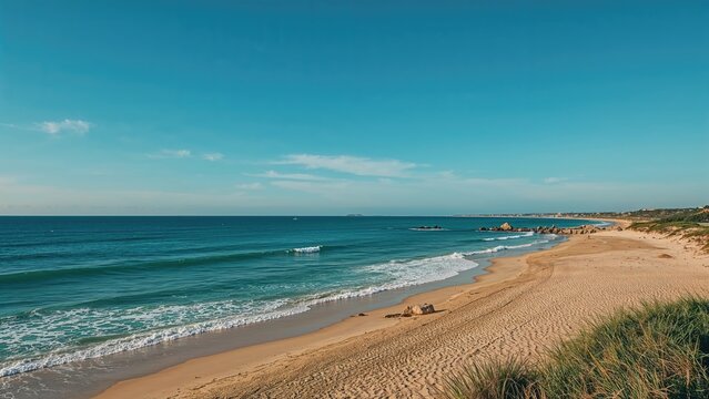 Travel destination showcasing beach, sea, and bright sunlight