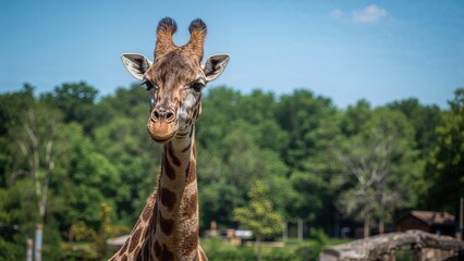 Obraz premium One giraffe roaming freely within the zoo premises.