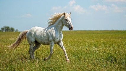 Obraz premium A majestic horse sprinting on a meadow