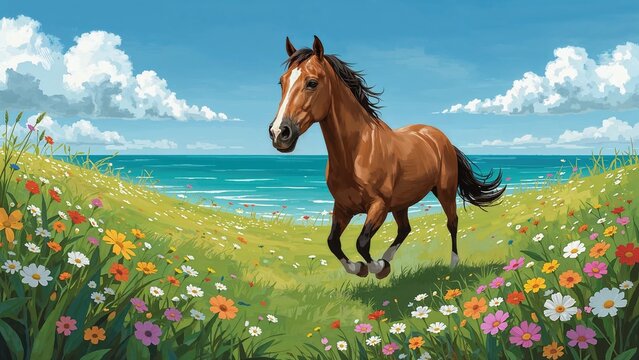 Arab athlete racing across a verdant meadow on a sunny day