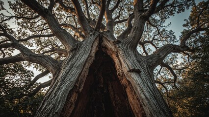 Naklejka premium An enormous fissure in a weathered tree