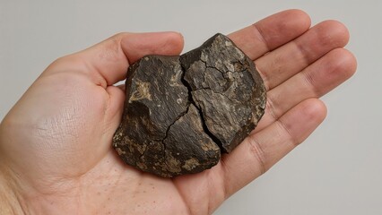 Authentic dinosaur dung fossil aged 140 million years displayed in hand