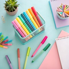 Naklejka premium colourful markers in pen holder