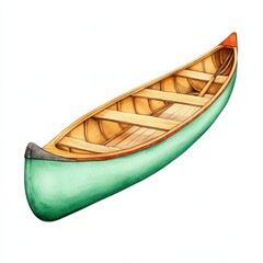 Detailed Illustration of a Light Green Wooden Canoe