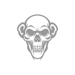 Skull with monkey ears, gray skull, cartoon skull, funny skull illustration