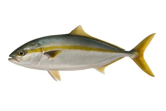 Fresh Yellowtail Amberjack fish isolated on transparent background, perfect for seafood menus, sashimi presentation, fish market promotion, culinary recipes, and healthy diet concepts