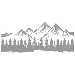 Illustration of Mountain Range Silhouette with Forest
