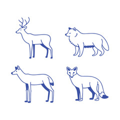 Line art cats, dogs, fish, and deer—all types of animals / Professional various types of line art animal set