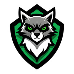 Sharp-Eyed Raccoon Badge: Fierce Vector in Modern Shield with Tech Accents