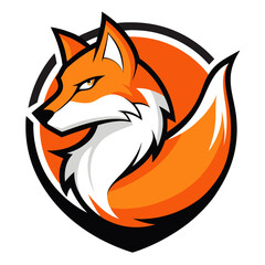 Obraz premium Fox Momentum Badge: Bright Orange Mascot in Dynamic Pose and Rounded Frame