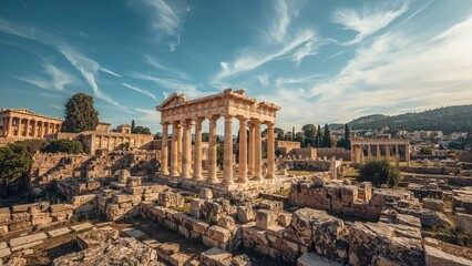 Fototapeta premium Old Structures and Columned Portico in an Ancient Public Square