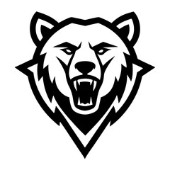 Monochrome Bear Icon: Black Linework and Bold Expression on White Canvas