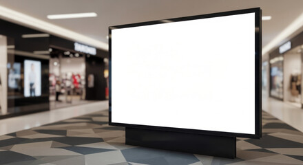 Blank digital advertising screen in a modern shopping mall interior with copy space for marketing