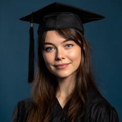 Young Female Graduate in Cap and Gown Posing with a Confident Smile
