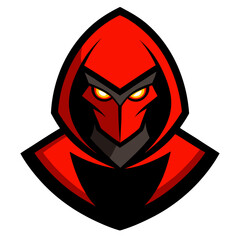 Red-Hooded Rogue: Orange Eyes and Masked Face in Stealth Vector Style