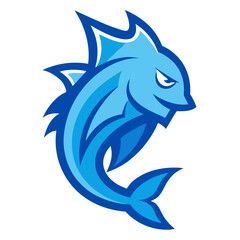 Streamlined aquatic mascot with fins and gills in cool blues, styled for a dynamic sports badge.