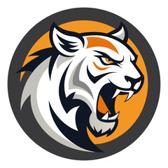 Roaring tiger head with detailed stripes and metallic gradients in a circular battle crest.