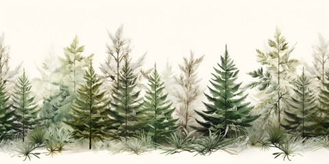 Obraz premium Pine Tree Forest Landscape in Winter, Calm Snowy Background for Seasonal Festival and Holiday Celebration