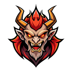Demonic face with fire-shaped hair and horns, stylized for maximum impact in esports logos.