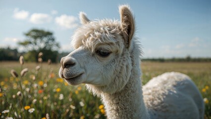 Obraz premium Alpaca feeding under strong daylight