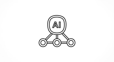 A simple black and white ai network icon with three connected nodes on a plain white background