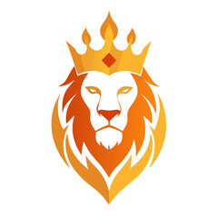 Royal lion with a glowing crown and flamed mane in a vertical gold-accented emblem.