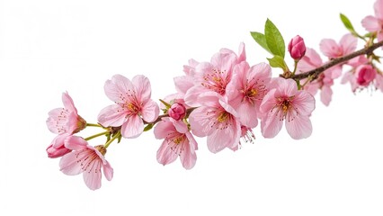 Obraz premium Isolated branch of pink almond blossoms on a white background