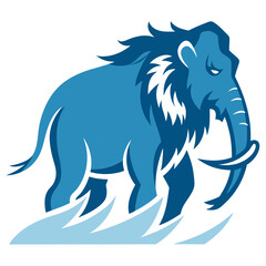 Charging woolly mammoth with icy textures and heavy vector outlines for dynamic motion.