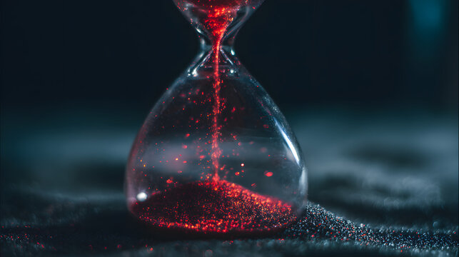 Translucent hourglass with memories as sand, some grains glowing red to signify cognitive health concerns.