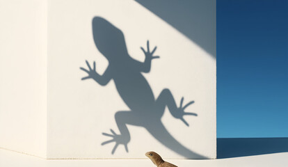 Big lizard shadow on white wall