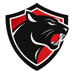 Side-profile panther head with roaring mouth, set on a clean modern-edged shield.