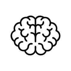 Stylized black outline icon of a human brain, representing thought, intelligence, and cognition, isolated on white background