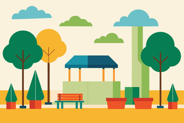 outdoor plaza with trees  seating  and art   (1).eps