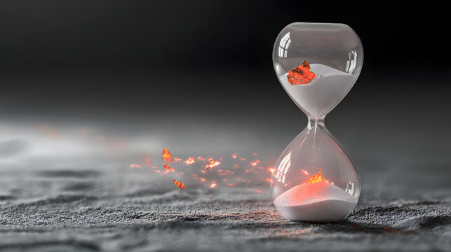 Translucent hourglass with memories as sand, some grains glowing red to signify cognitive health concerns.