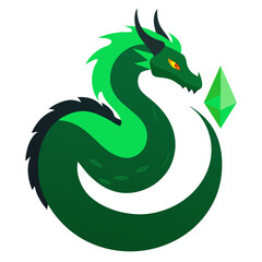Fototapeta premium Serpentine dragon wrapped around a crystal orb with green scales and sparks of fire behind.