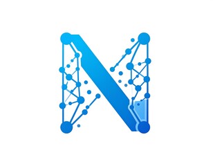 Abstract letter N formed with nodes and connections, suggesting technology or network