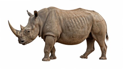 Fototapeta premium Lone African Rhinoceros on a Clean White Surface
