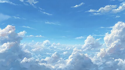 High Resolution Digital Painting Of A Beautiful Blue Sky With Fluffy White Clouds